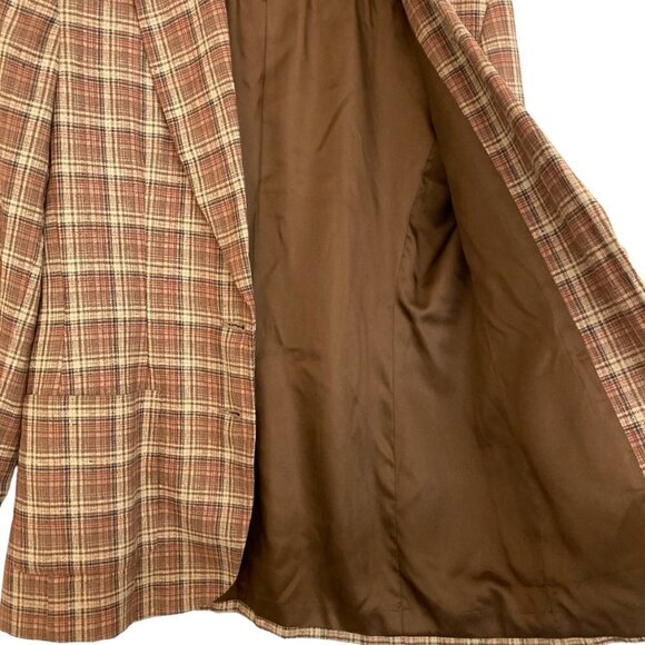 Vintage 90s EVAN-PICONE Academia Heritage Plaid Silk Blend Two Button Blazer - Picture 6 of 8